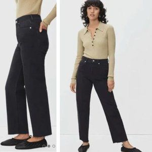 NWT Everlane The Way High Jean Cropped Length Coal Black Raw Hem Organic…